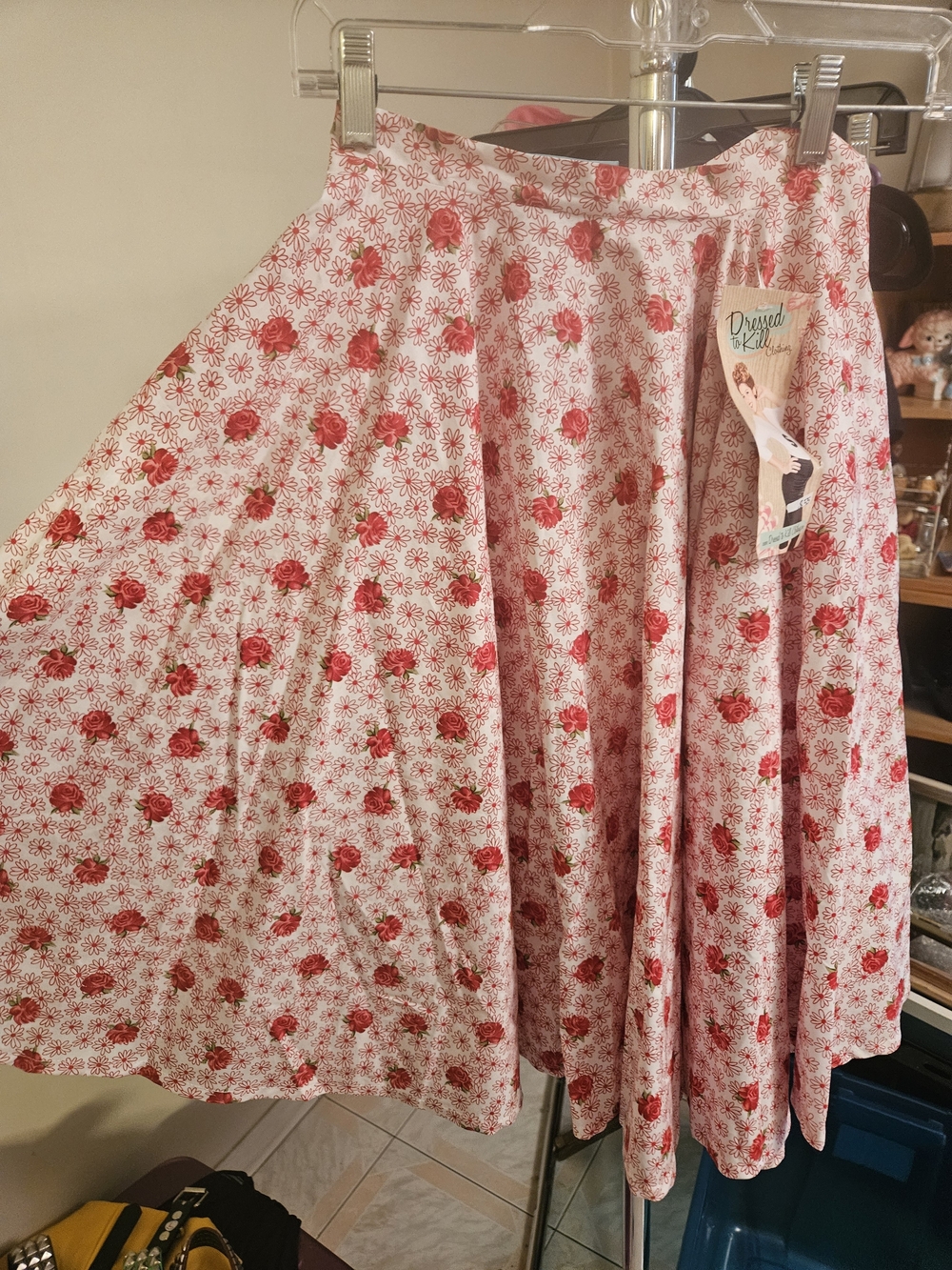 Vintage-Inspired Red Floral Circle Skirt Retro Circle Skirt BNWT